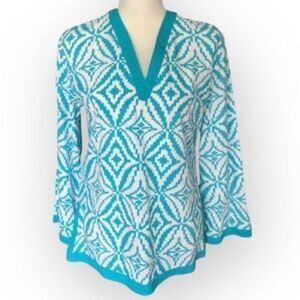 Tracy Negoshian Teal Long Sleeve V-Neck Cotton Tunic